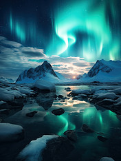 创意冰川美丽的极光风景4背景素材北极圈北欧