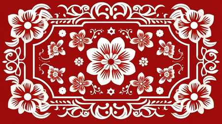 潮国创意红白中式边框新年元素16中式中国风底纹花朵