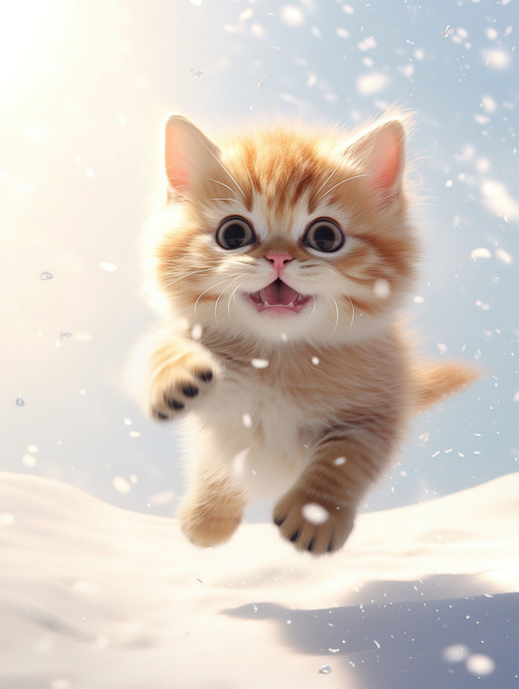 创意冬天的小猫雪中跳跃壁纸4动物宠物雪景