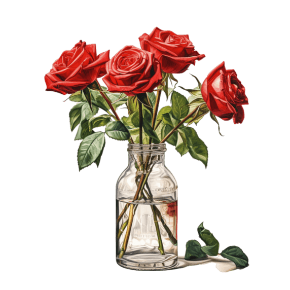 创意矢量红色玫瑰元素立体免抠图案情人节花卉植物