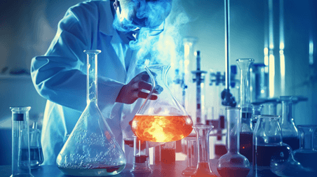 潮国创意科学家用仪器和科学实验实验室用玻璃器皿盛装化学液体医疗