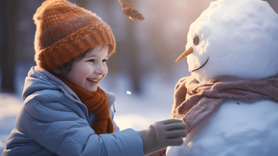 创意雪地上堆雪人的儿童欧美人像冬天堆雪人