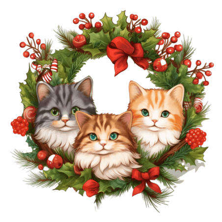 潮国创意圣诞猫猫艺术元素立体免扣图案动物宠物