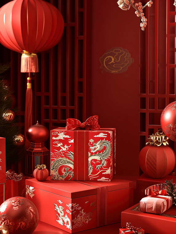 创意新年礼盒包装新年春节大促图片年货商品