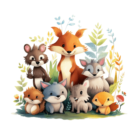 创意简约丛林伙伴小动物绘本可爱童话元素免抠图案