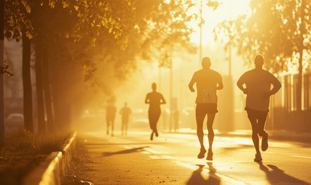 创意迎着阳光晨跑跑步的人锻炼运动剪影夕阳马拉松