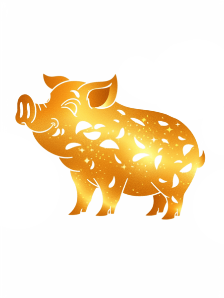 金色纹理动物创意金箔猪十二生肖动物剪纸风卡通
