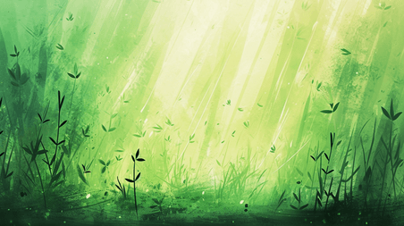 创意春天植物绿色森林阳光下树木小草茂盛的背景图1