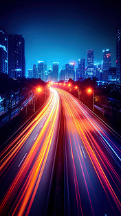 创意灯光汽车夜间车流量城市公路快速运动光束光线行驶城市车灯