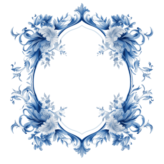 创意水彩植物头像框边框春天复古矢量蓝色画框元素免抠图案