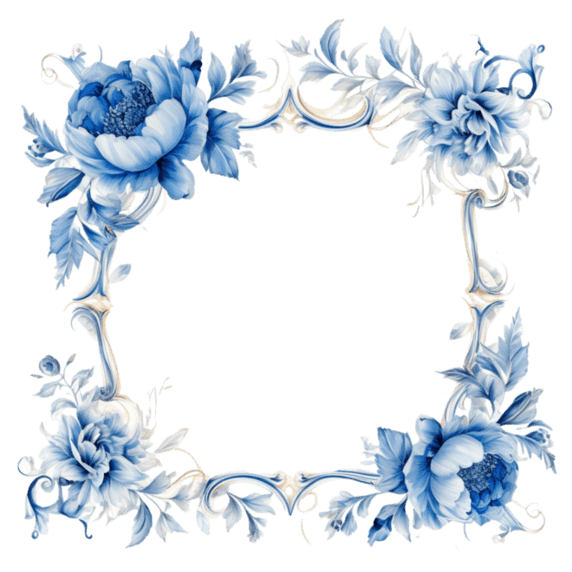 创意特色蓝色画框元素水彩植物头像框边框春天免抠图案