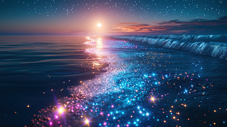 创意海边蓝眼泪水母海洋大海旅游夜景发光设计