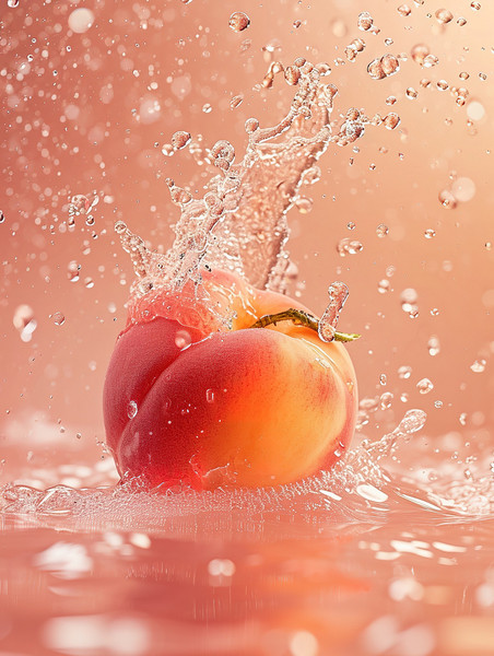 创意水果桃子水花水果生鲜飞溅摄影