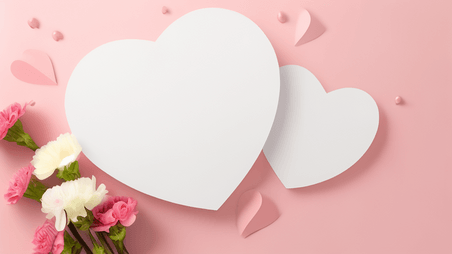 创意清新情人节粉色花朵白色爱心圆框图片