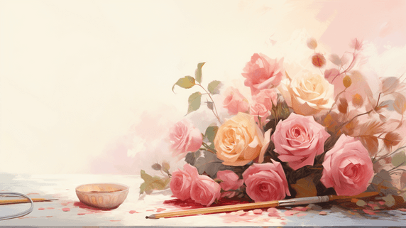 创意唯美浪漫粉色水彩玫瑰花花瓣七夕情人节插画6