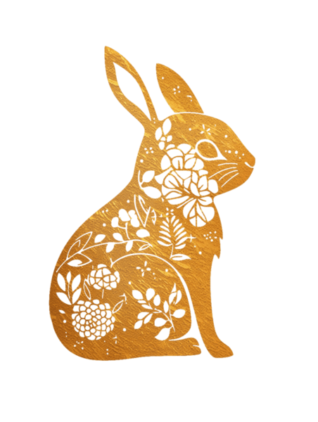 创意金色纹理动物金箔十二生肖兔动物剪纸风卡通