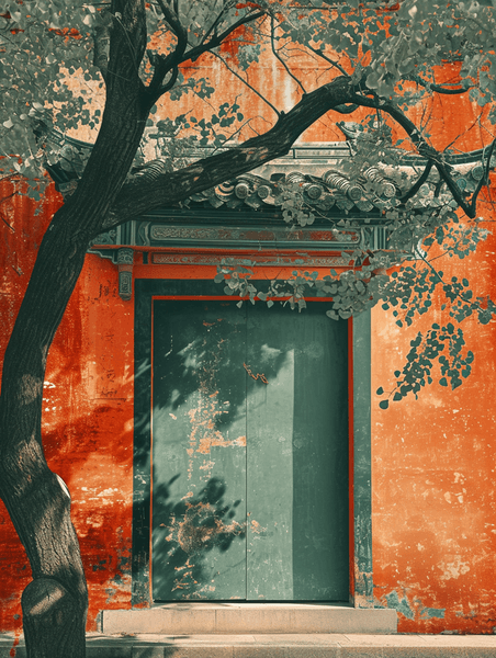 创意中国风中式意境庭院古典建筑风景插画11