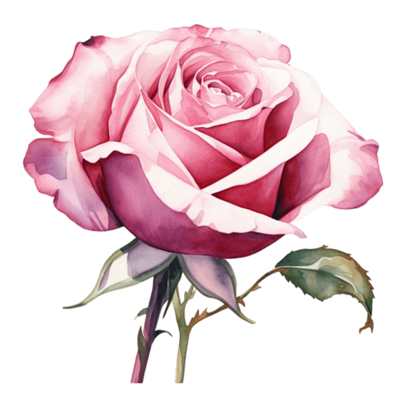 创意真实美丽花朵玫瑰花粉色水彩元素免抠图案
