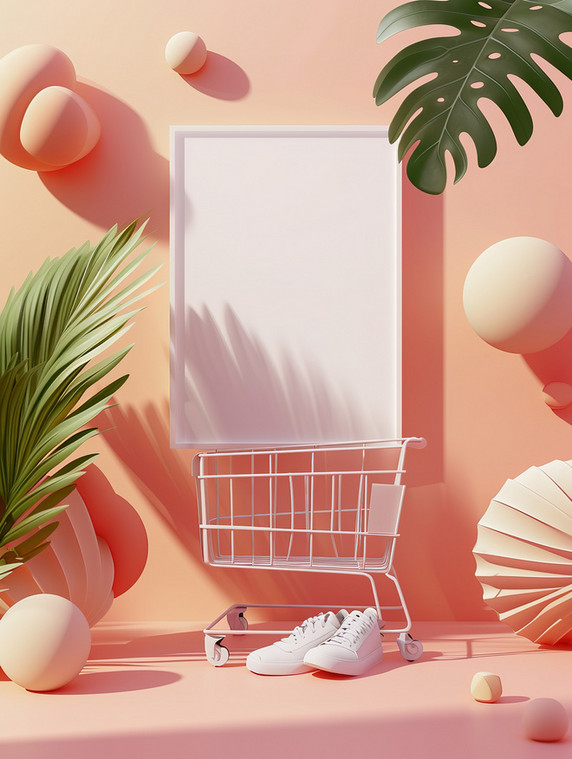 粉色春天购物妇女节女神节产品电商年货大促海报插画素材