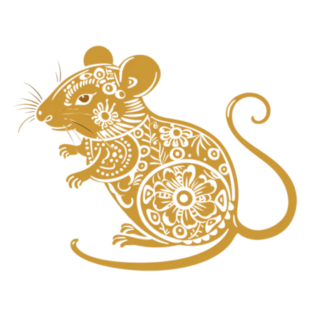 创意金色剪纸风传统十二生肖鼠PNG素材金箔动物