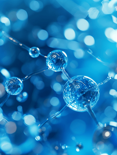 蓝色结构化学实验医疗抽象分子设计清澈的蓝色水原子