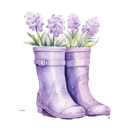 创意水彩可爱紫色花朵胶鞋元素免抠图案