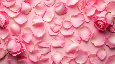 情人节花朵平粉色玫瑰花瓣平铺图片