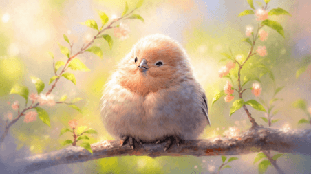 春天春季创意可爱呆萌动物站在枝头上小鸟插画14