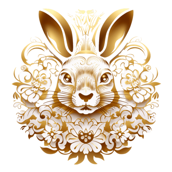 创意金箔动物金色剪纸风传统十二生肖兔子免抠素材