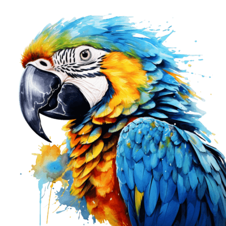 创意纹理彩色鹦鹉水彩动物元素免抠图案