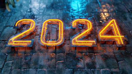 创意2024年数字商务背景新年霓虹灯赛博朋克