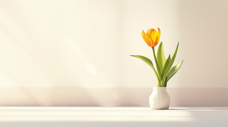 创意简约春季花朵植物郁金香唯美白色花瓶里插花的背景45