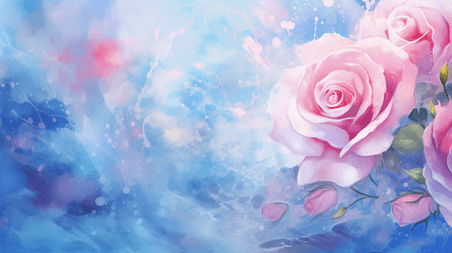 浪漫情人节创意清新春天蓝粉色水粉质感玫瑰底纹设计