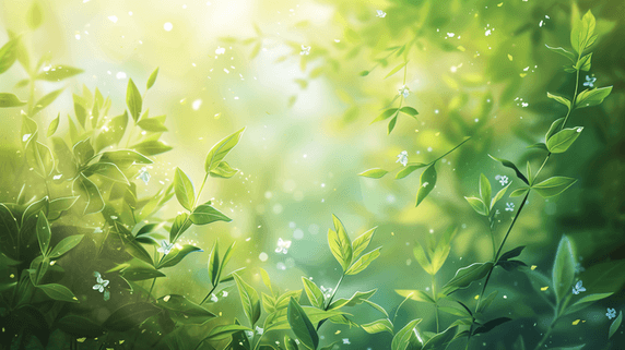 创意春意盎然的绿色春天春季花朵绿植茶叶背景31