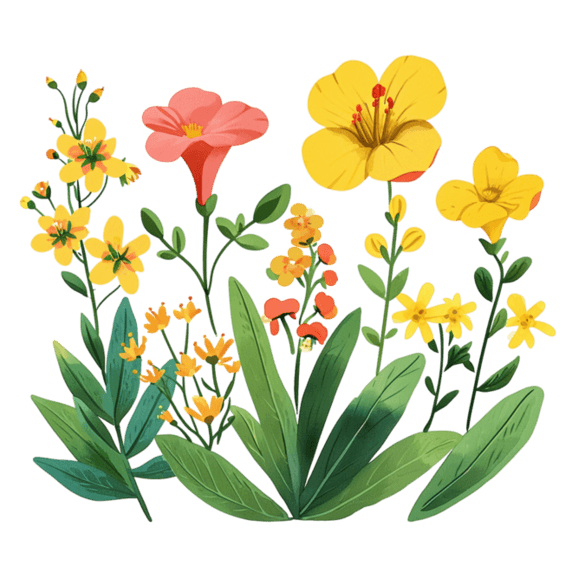 创意春天黄色红色春季花朵喇叭花免抠元素