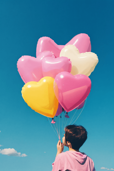 创意粉色浪漫情人节气球摄影文艺浪漫天空配图6