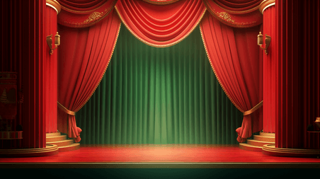 创意红绿配色年会舞台红色帷幕颁奖典礼背景