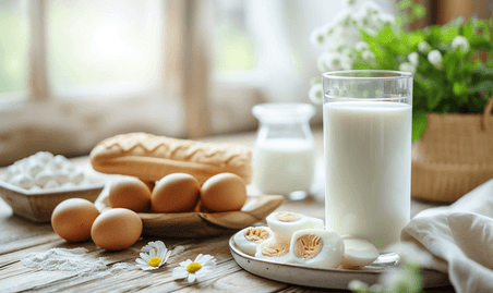 创意健康早餐鸡蛋牛奶餐饮美食
