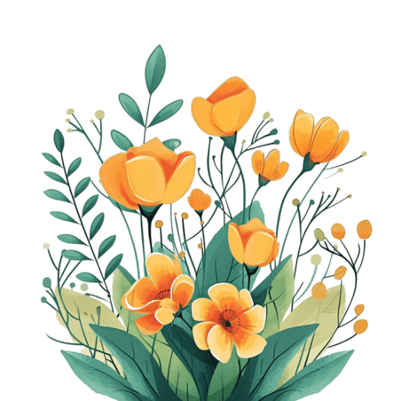 创意春季花朵春天黄色花草手绘插画植物元素