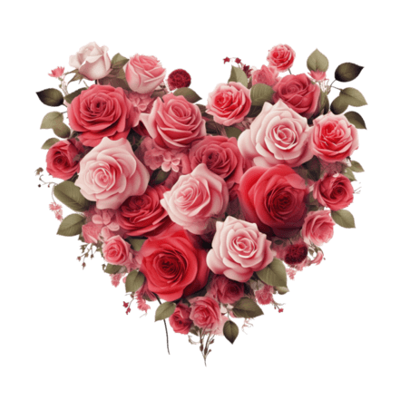 创意写实情人节植物花卉玫瑰爱心元素免抠图案