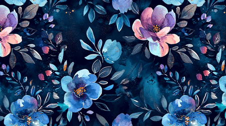 创意蓝色简约树叶的插画蓝色叶片花朵底纹背景