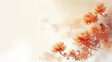 创意简约中国风植物菊花清新唯美树枝花朵开放的插画20