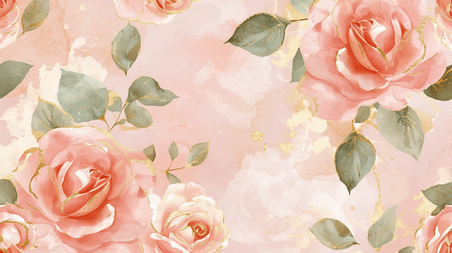 家纺面料花纹底纹背景春天创意粉色浪漫盛开的花朵玫瑰花插画14
