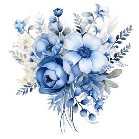 创意水彩蓝色春天花朵纹理蓝色花束元素免抠图案