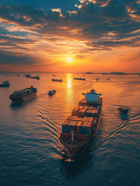 创意夕阳物流国际集装箱船舶货物货机货运海运运输