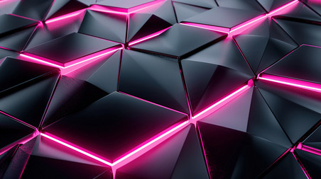 创意科技粉色抽象几何方块背景黑色金属镶嵌粉红色发光设计图