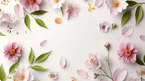 创意简约春天植物花瓣花朵花瓣平铺摆放的背景图15