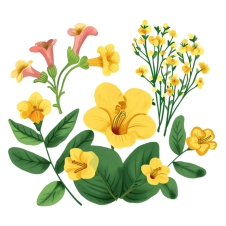 创意小花春天黄色春季花朵手绘免抠元素