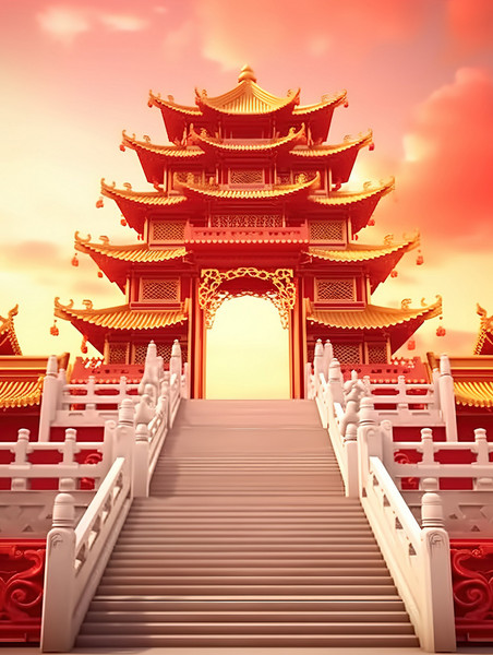 创意楼梯中国建筑中国风建筑亭台楼阁素材
