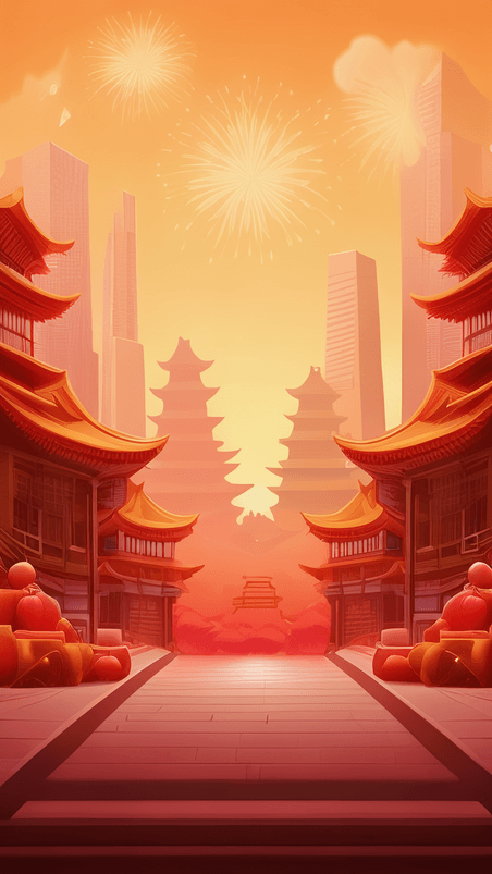 创意中国风年货节国潮春节红色场景